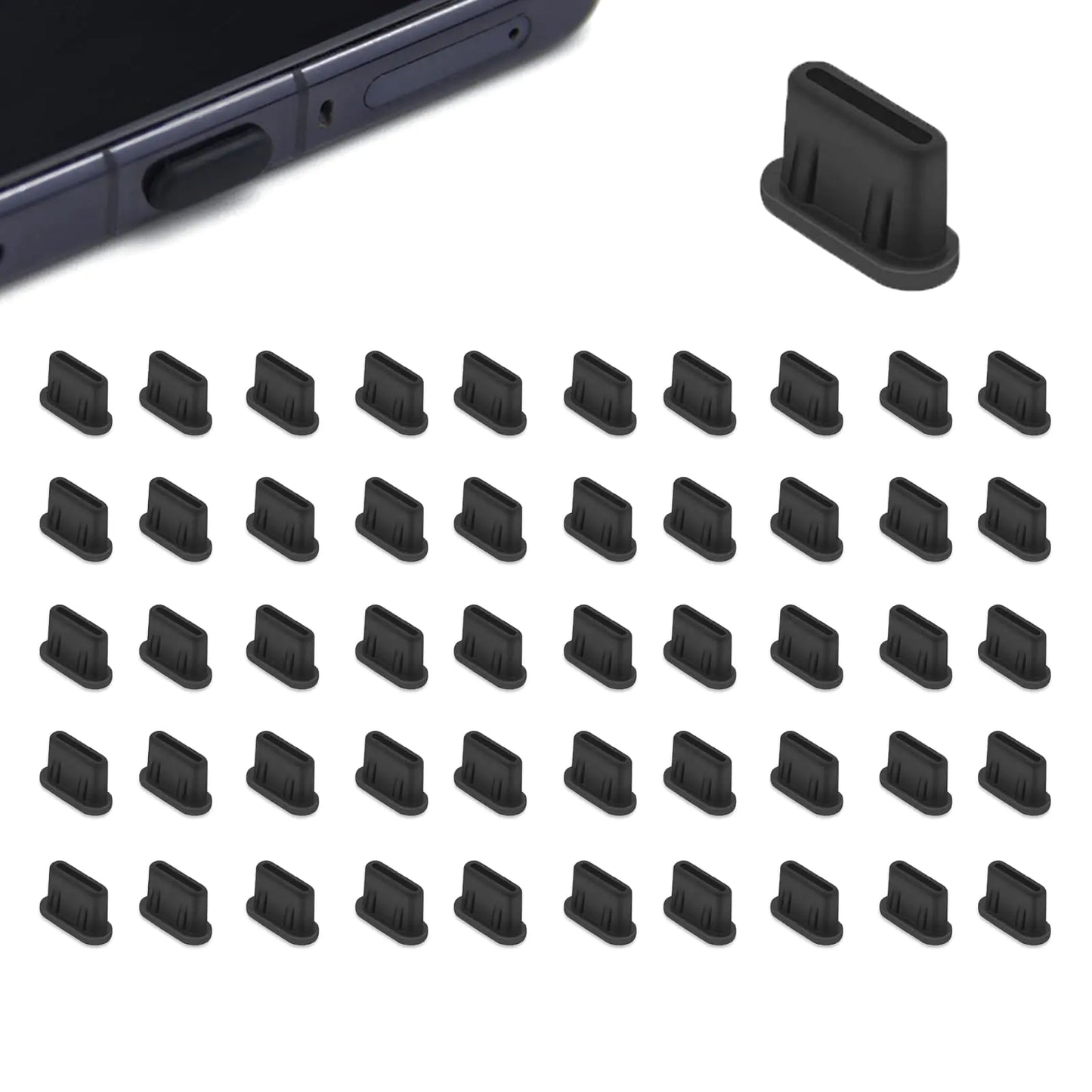 50PCS USB C Dust Plug Black Silicone USB C Port Cleaner USB C Plug Cover Charging Port Protector Cap with Cleaning Brush for Huawei Glory Xiaomi All USB C Devices